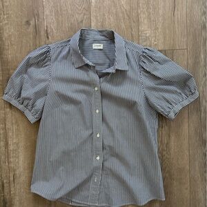 J. Crew Navy and White Striped Puff-Sleeve Button-Down Shirt